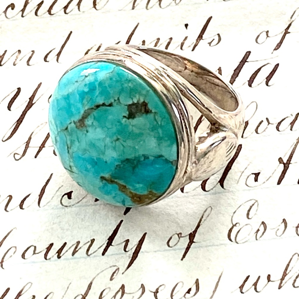 Gorgeous Sterling Silver Large Turquoise Stone Ring Size 6-6 1/2 Thailand 925